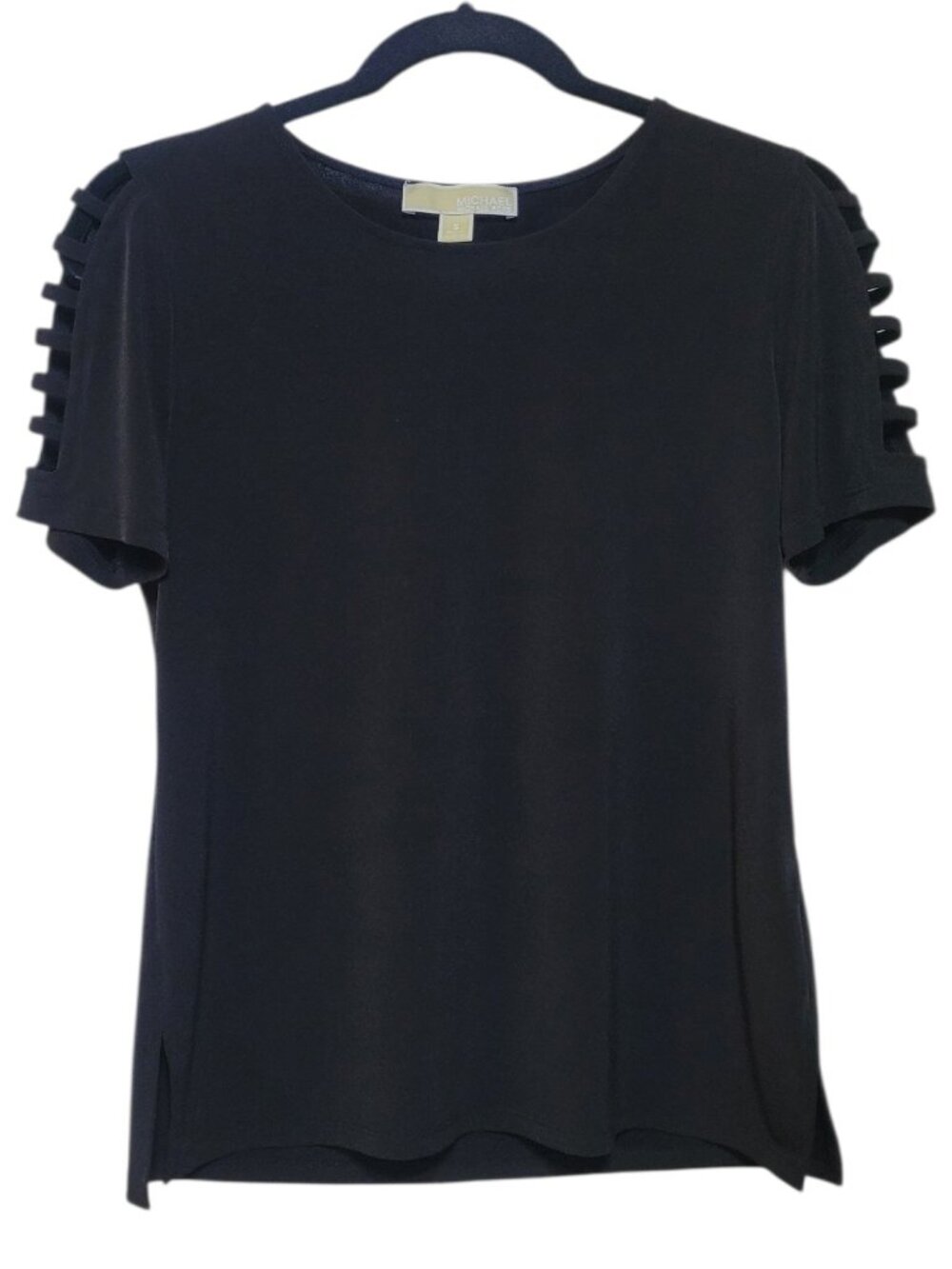 MICHAEL Michael Kors Ladder Cut Out Sleeve Top T Shirt Black Small Whimsigoth